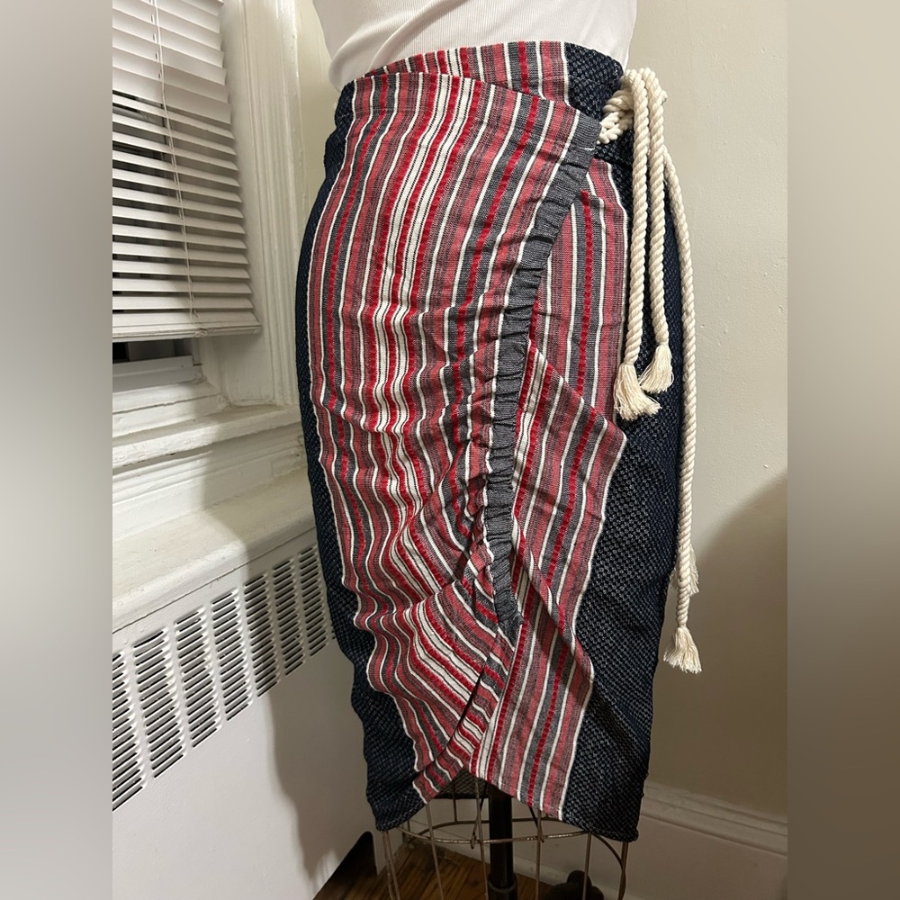 LES FILLES DU NORD Striped Wrap Skirt with Rope Detail Sz Small